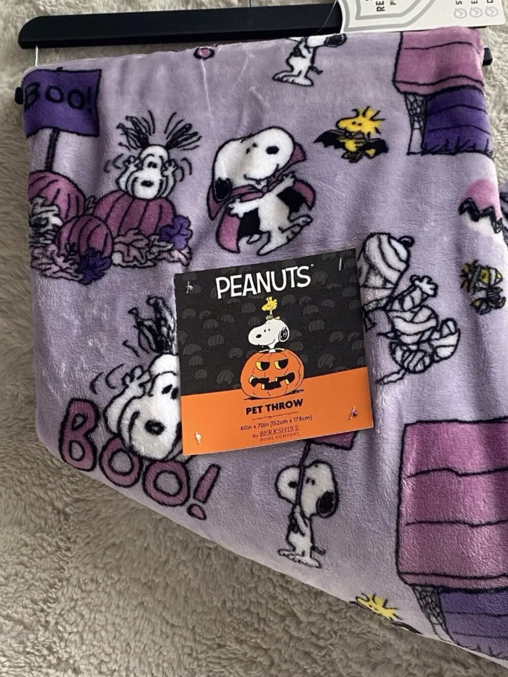 Peanuts Snoopy Woodstock Halloween BOO Throw Blanket 60